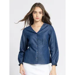 SHAYE Blue Cotton Solid Top-picture-10