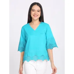 SHAYE Blue Cotton Solid Top-picture-10