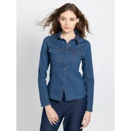 SHAYE Blue Denim Regular Fit Shirt-picture-14