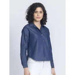 SHAYE Blue Embroidered Shirt-picture-41