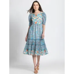 SHAYE Blue Floral Print Midi Dress-picture-45