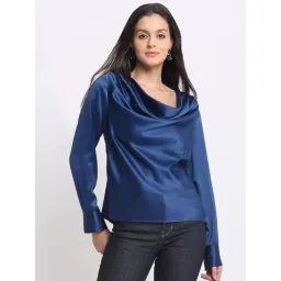 SHAYE Blue Satin Solid Top-picture-22