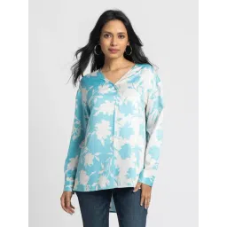 SHAYE Blue V-Neck Printed Full Sleeves Casual Top For Women-picture-35