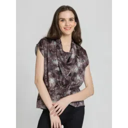 SHAYE Brown Satin Printed Top-picture-24