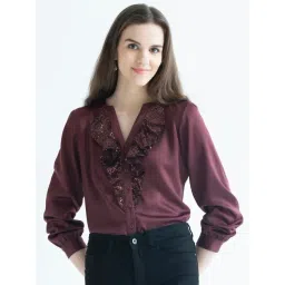 SHAYE Brown Satin Solid Shirt-picture-22