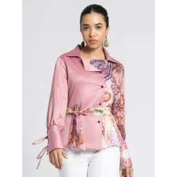 SHAYE Dusty Pink Printed Shirt With Belt-picture-11