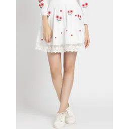 SHAYE Floral Embroidered Pure Cotton Tiered Above Knee-Length Skirt-picture-37