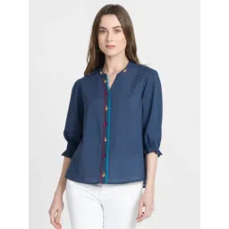 SHAYE Navy Cotton Embroidered Top-picture-48