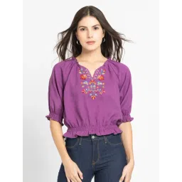 SHAYE Purple Embroidered Crop Top-picture-12