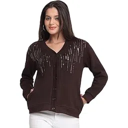 shaye V-Neck Brown Embroidered Long Sleeves Casual Cardigan for Women-picture-32