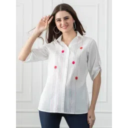 SHAYE White Cotton Embroidered Shirt-picture-28