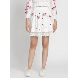 SHAYE White Cotton Embroidered Skirt-picture-49