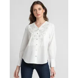 SHAYE White Cotton Embroidered Top image 1