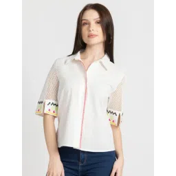 SHAYE White Cotton Regular Fit Shirt-picture-47