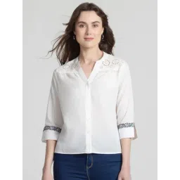 SHAYE White Cotton Self Design Top-picture-50