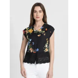 SHAYE White Polyester Printed Top-picture-41