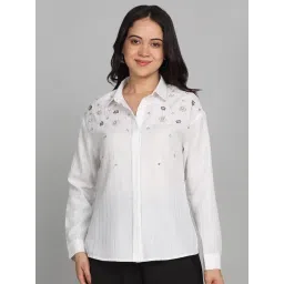 SHAYE White Regular Fit Embellished Shirt-picture-10