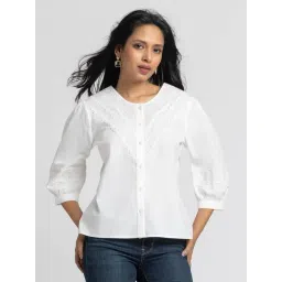 SHAYE White Round Neck Three-Quarter Sleeves Casual Shirt For Women-picture-44