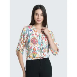 SHAYE White Satin Printed Top-picture-43