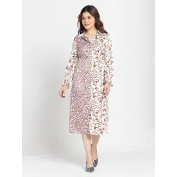 SHAYE White Spread Collar Floral Print Long Sleeves Casual Shirt Dress For Women-picture-35