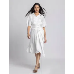 SHAYE White Spread Collar Short Sleeves Casual Dress For Women-picture-16