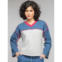 SHAYE Women Colourblocked V-neck Long Sleeves Sweatshirt image 1