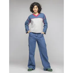 SHAYE Women Colourblocked V-neck Long Sleeves Sweatshirt image 2