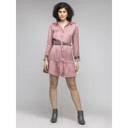 SHAYE Women Striped Satin Shirt Dress-picture-10