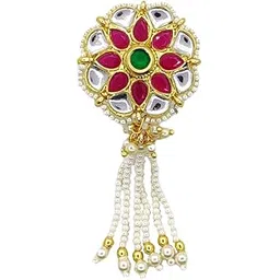 shecario Saree Pin | Gold Plated Sari Brooch With Kundan | Safety Pin for Lehanaga, Nauvari Saree, Dressing Brooch Pin For Women & Girls - Set of 1 image 1