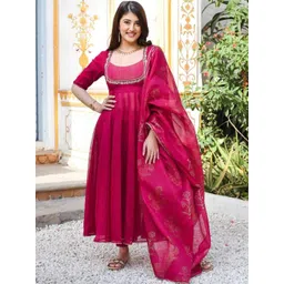 Shedika Women Ethnic Motifs Empire Thread Work Kurta with Trousers & With Dupatta-picture-3