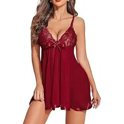Sheer Lace Babydoll Lingerie Dress with Satin Bow Lingerie Lace Babydoll Womens Strap Chemise Nightgown V Neck Nighty Mesh Sleepwear.-picture-54