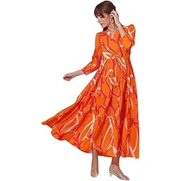 sheetal associates Women's Casual 3/4 Sleeve Crepe Fit and Flare Dress| Comfortable Relaxed Fit Summer Party Dress-picture-28