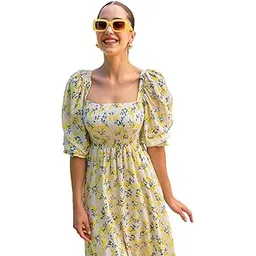 sheetal associates Women's Maxi Floral Print Crepe Puff Sleeves Casual Dress-picture-38