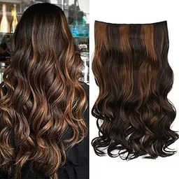 Sheetal Traders Women Hair Extension Long Curly Wavy Dark Brown With Chestnut Highlight 18 Inches Hairpiece With 5 BB Clip/Hair Extension for Women Party/Halloween/Christmas-picture-25