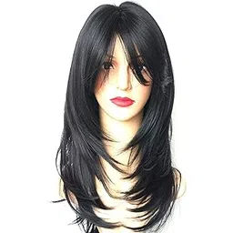 Sheetal Traders Women's Full Head Wig - Shoulder Length Natural Black Layered Synthetic Hair Extension for Women and Girls Medium-picture-13