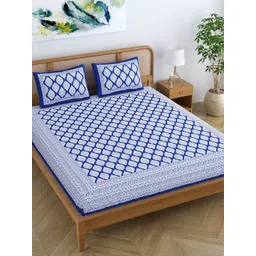SheetKart Blue & White Printed 120 TC Queen Bedsheet with 2 Pillow Covers-picture-39