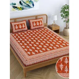 SheetKart Red & White Printed Cotton 120 TC Queen Bedsheet with 2 Pillow Covers-picture-12