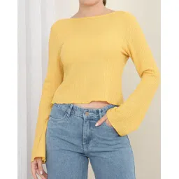 Shein Boat Neck Bell Sleeves Tie-Up Back Short Top-picture-44