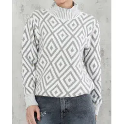 Shein High Neck Full Sleeve Geometric Pattern Pullover-picture-15