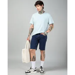 Shein Knee Length Raw Hem Denim Shorts With Pockets image 4