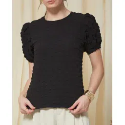 Shein Medium Length Short Puff Sleeves Textured Top-picture-29