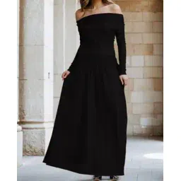 Shein Off Shoulder Full Sleeve Textured Maxi A-Line Dress-picture-11