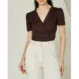 Shein Short Puff Sleeves Wrap Style Leotard Top-picture-50