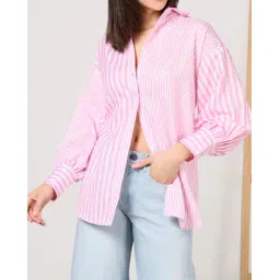 Shein Spread Collar Drop Shoulder Cuffed Sleeve Striped Shirt-picture-26