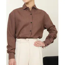 Shein Spread Collar Drop Shoulder Striped Long Shirt-picture-11