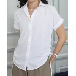 Shein Spread Collar Extended Sleeve Ruched Tie-Up Shirt-picture-13