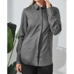 Shein Spread Collar Full Sleeve Dart Seam Detail Shirt-picture-35