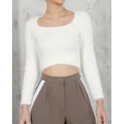 Shein Square Neck Full Sleeve Fuzzy Crop Pullover-picture-43