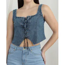 Shein Square Neck Panelled Front Tie-Up Short Top-picture-25