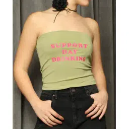 Shein Strapless Typographic Print Short Tube Fitted Top-picture-11